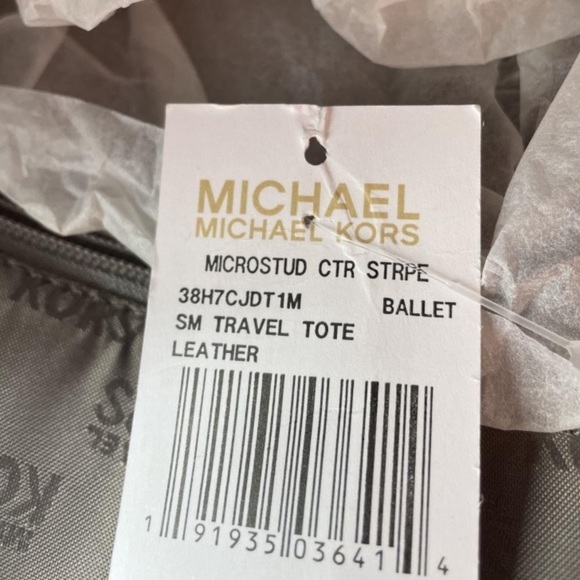 Michael Michael Kors Microstud Center Striped Gray Leather Tote. - Picture 6 of 12